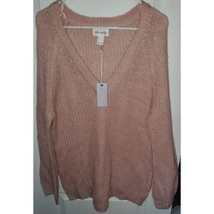 Fuzzy pink oversized v nevk sweater